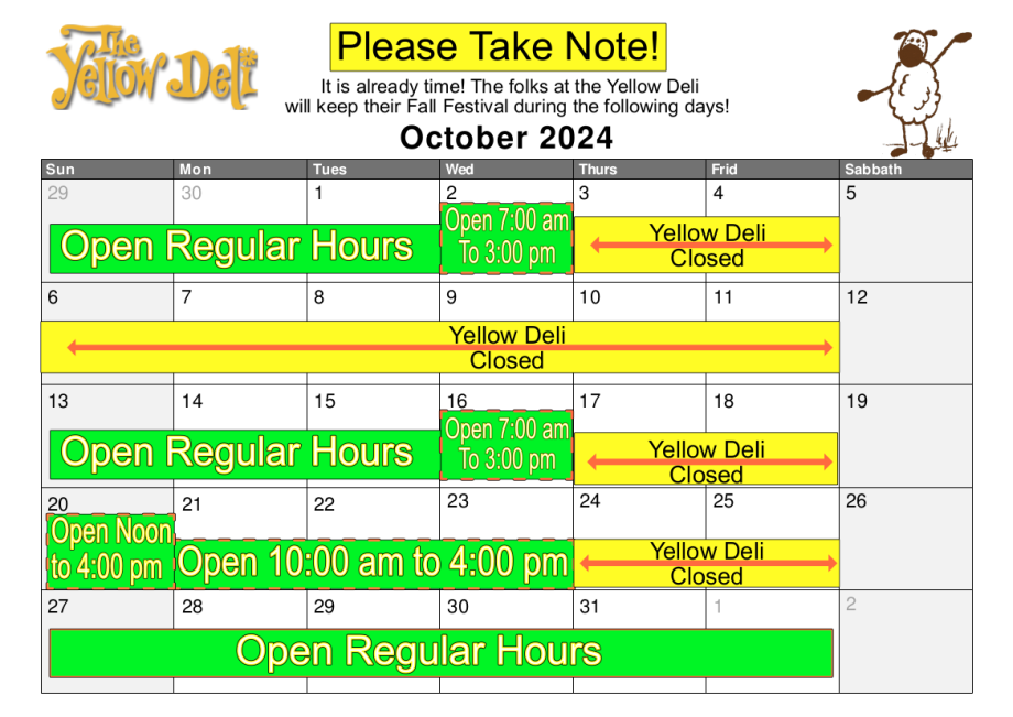 Note Special Hours during October